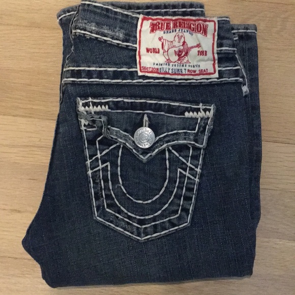 VTG Y2K True Religion Billy Super T Jeans Women 28 Low Rise Bootcut White Stitch - Picture 3 of 8